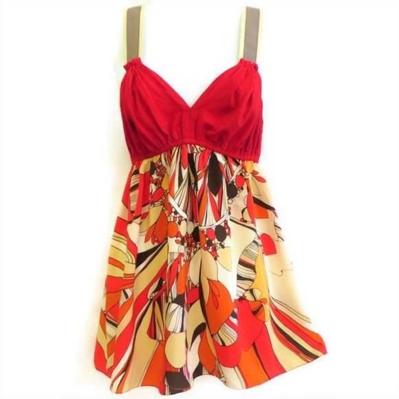 SiLK New Arden B. Halter Top Pure Silk Bold Geo Print Y2K Racer Back Babydoll M - Picture 4 of 6